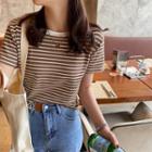 Set Of 2: Short-sleeve Ribbed Striped T-shirt