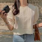 Puff Sleeve Lace Panel Top Light Almond - One Size