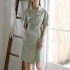 Open-placket Belted Midi Wrap Dress