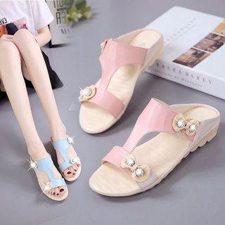 Embellished Faux Leather Slippers