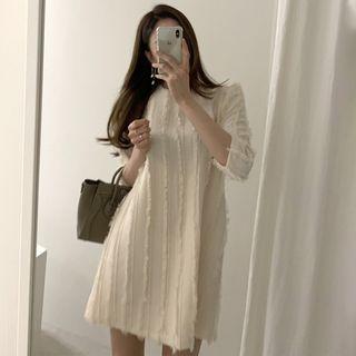 3/4-sleeve Feathered Mini Dress
