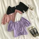 Plain Square-neck Short-sleeve Lace-up Top