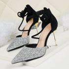 Glitter Ankle-strap Pointy-toe Pumps