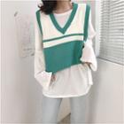 Color Block Knit Vest / Plain Long Sleeve T-shirt