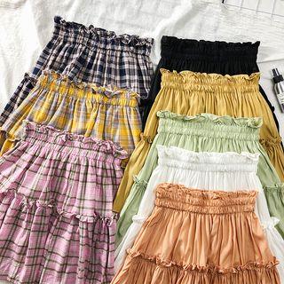 Paperbag-waist Ruffled A-line Skirt