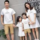 Family Print Short-sleeve T-shirt / Open Shoulder Short-sleeve Dress