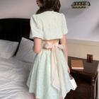 Short-sleeve Cut-out Ribbon Mini A-line Dress