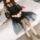 Set: Slipdress + Long-sleeve Sheer Midi Dress
