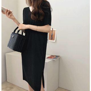 V-neck Pleated Midi Dress