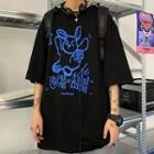 Cartoon Print Elbow Sleeve T-shirt