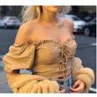 Off-shoulder Lace Up Cropped Blouse