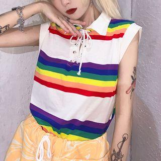 Rainbow Block Polo Collar Tank Top