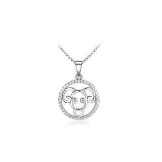 Fashion 925 Sterling Silver Aries Pendant With White Cubic Zircon And Necklace