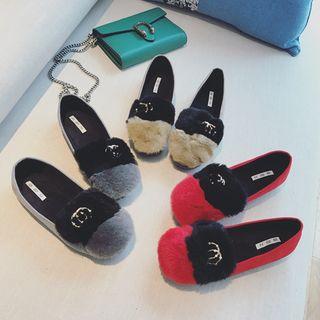 Faux-fur Color-block Flats