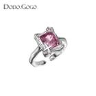 Rhinestone Open Ring 1pc - Silver & Pink - One Size