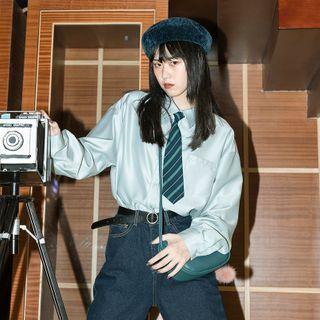 Set: Silky Shirt + Striped Neck Tie