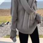 Round-neck Melange Knit Top With Scarf