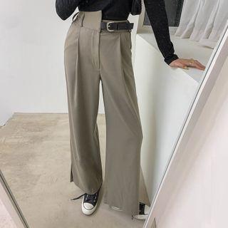 Asymmetric-waist Belted Wide-leg Pants