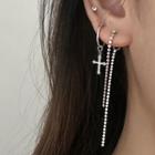 Non-matching Alloy Cross Fringed Earring 1 Pair - Earring Backs - Silver - One Size