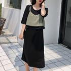Mock Two-piece Short-sleeve Midi T-shirt Dress