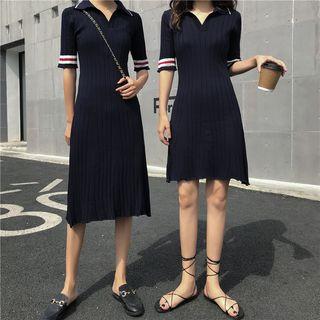 Short-sleeve Ribbed Knit Polo Dress