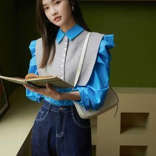 Plain Shirt / Round Neck Plain Knit Cape