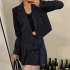 Double-breasted Cropped Striped Blazer / Pleated Mini A-line Skirt