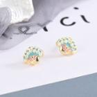 925 Sterling Silver Glaze Chinese Opera Earring 1 Pair - Es993 - Gold & Blue & Pink - One Size