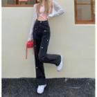 High Waist Heart Embroidered Loose Fit Jeans