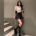 Short-sleeve Shirt / Striped Mini A-line Skirt