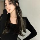 Plain Square-neck Long-sleeve Slim-fit T-shirt - 3 Colors