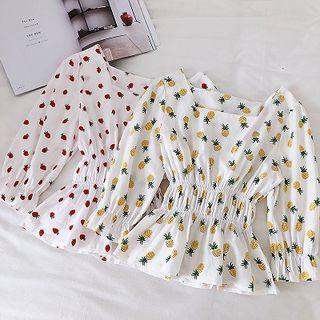 Printed 3/4-sleeve Peplum Top