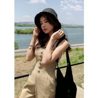 Boot-cut Buttoned Overall Pants