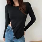 Button-trim Asymmetric-hem Top