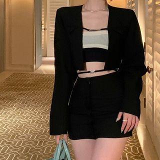 Cropped Blazer / Crop Tube Top / Mini Skirt