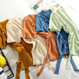Short-sleeve Faux Pearl Knit Top