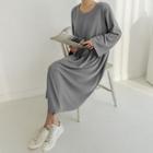 Shirred-trim Asymmetric-hem Long Dress