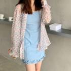 Floral Print Ruffled Blouse / Spaghetti Strap Lace Trim Dress