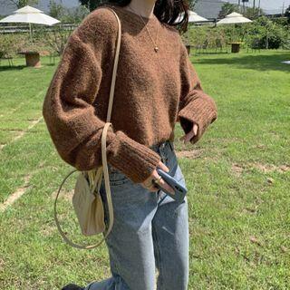 Drop-shoulder Wool Blend Fluffy Sweater