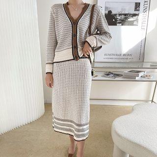 Printed Cardigan / Midi A-line Knit Skirt (various Designs)