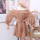 Off Shoulder Lace Up Trumpet-sleeved Vest Dress