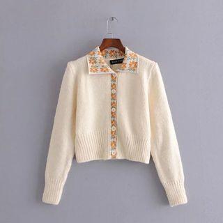 Floral Collar Panel Cropped Cardigan