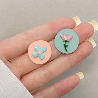 Asymmetrical Color Block Flower Stud Earring / Clip-on Earring