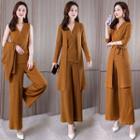 Set: Knit Tank Top + Cardigan + Wide Leg Knit Pants