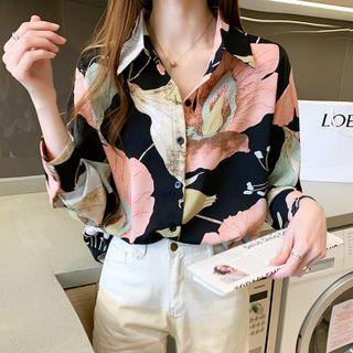 Long-sleeve Print Loose Fit Chiffon Shirt