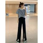 Knotted Striped T-shirt / Slited Wide-leg Pants