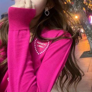 Faux-pearl Slim-fit Cardigan Rose Pink - One Size