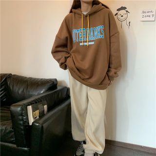 Long-sleeve Printed Hoodie Dark Brown - One Size