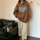 Long-sleeve Printed Hoodie Dark Brown - One Size
