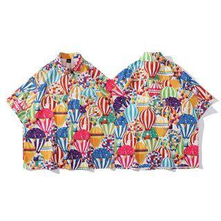 Color Block Hot Air Balloon Print Shirt